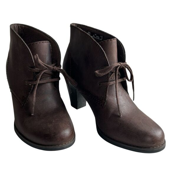 INDIGO by Clarks Brown Leather Block Heels Lace Up Ankle Booties 7M - Picture 2 of 11